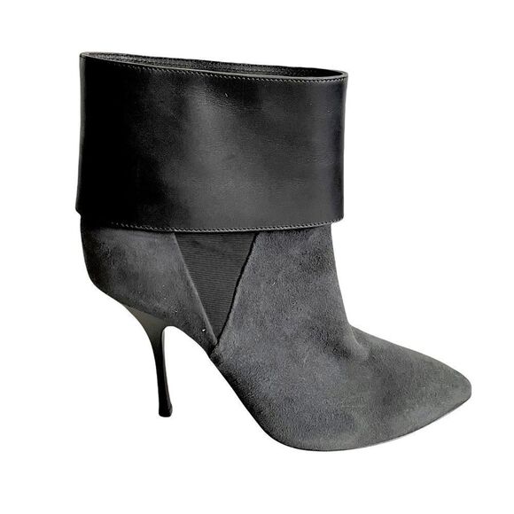GIUSEPPE ZANOTTI Suede Leather Pointy Toe High Heel Ankle Boots Grey Black 37.5 - Picture 2 of 11